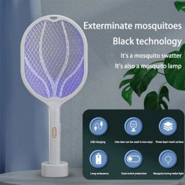 Zappers Electric Shock 2in1 Mosquito Killer Purple Light Trap Flies Swatter USB Rechargeable Household Eable Summer Bug Zapper Mosquito