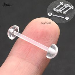 Starose 5PcsLot 16x16mm Soft Acrylic Half Clear Ball Tongue Piercing Bar Rings Nipple langue Tongpiercing Jewellery 240429