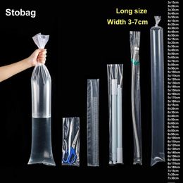 StoBag Long Transparent PE Plastic Top Open Flat Bags Clear Small Waterproof Dustproof Sealed Gift Clothing Food Package Pouches 240426