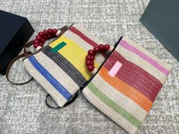 Tote Bag Beach Bags Women Designer Handbags Straw Shoulder Bag Crossbody Bags Medium Rainbow Colour Font Tote New Summer Seaside Vacation Woven Woman Bag