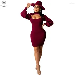 Work Dresses VAZN 2024 Fashion Women Street Girl Style Sets Long Sleeve Short Top Mini Skirt Pure Colour Dress Two Piece Set