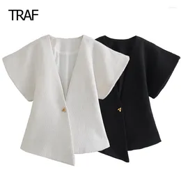 Women's Jackets Cropped Tweed Coat Women Spring 2024 Asymmetric V-Neck Long Sleeves Top In Outwear Elegant Lady Coats Arrivals