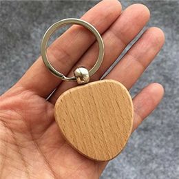 Keychains Lanyards Blank Geometric Shapes Wooden Keychain DIY Promotion Keyrings Wood Chips Simple Tag Handmade Car Bag Accessories Key Holder