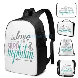 Backpack Funny Graphic Print Stupid Nephilim Malec USB Charge Men School Bags Women Bag Travel Laptop