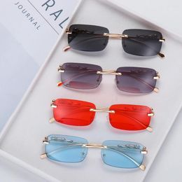 Sunglasses Fashion Rimless Rectangle For Women Men Retro Cheetah Decoration Clear Ocean Lens Sun Glasses Shades UV400 Eyewear