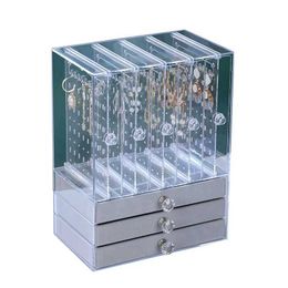 Jewelry Stand Transparent jewelry box plastic rings earrings organizer womens necklace display rack velvet drawer storage Q240506