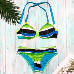 Women's Swimwear Women Printed Bikini Split Swimsuit Bandeau Bandage Set Push-Up Brazilian Beachwear