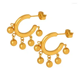 Stud Earrings PVD 18K Gold Plated Stainless Steel Round Beads Charms Post Hoop For Women Dainty Earring Fashion Jewelry Gift