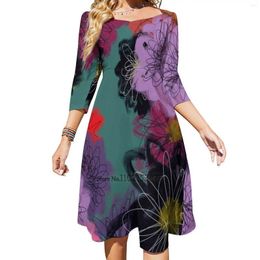 Casual Dresses Flowers Pt. 1 Square Neck Dress Summer Women Elegant Halter Print Simple Floral Nature Purple Red Black