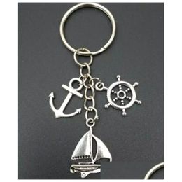 Key Rings High Quality Pendant Antique Sier Anchor Rudder Sailing Charm Chain Ring For Keys Car Bag Handbag Keychain Drop Delivery Je Dhb0J