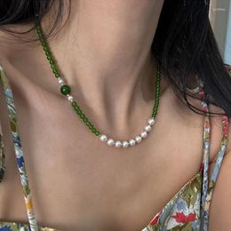 Choker Minar Delicate Green Colour Agate Natural Stone Imitation Pearl Beaded Necklace For Women Beads Strand Chokers Anniversary Gift