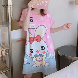 Women's Sleep Lounge Womens evening dress cartoon womens loose short sleeved womens evening dress plus size summer casual O-neck fashionable new home clothingL2405