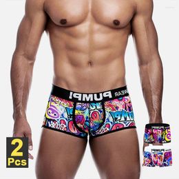 Underpants CMENIN 2Pcs Sexy Underwear Mens Boxershorts Low Waist Bikini Man Boxer Shorts Funny Graffiti Men Trunks Gays