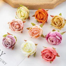 Decorative Flowers 5/10Pcs 4Cm Artificial Flower Silk Rose Head Christmas Wreath Wedding Home Decoration Scrapbook Diy Candy Box Cake