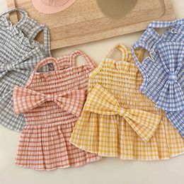 Fashion Dog Plaid Dress Bow Puppy Princess Skirt Summer Cat Soft Pet Kitten Clothing Chihuahua Clothes 240425