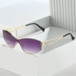 Sunglasses One-Piece Futuristic Sports Retro Rimless UV400 Protection Y2K Shades Wrap Around Sun Glasses For Women & Men