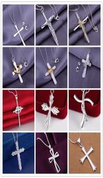 plating 925 Silver Cross Pendant Necklace Fashion Jewellery Christmas Gift mixed order Multi style 15pcslot51572138509356