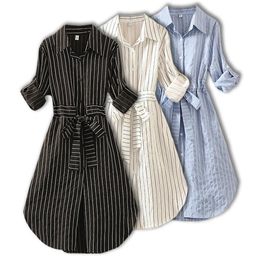 Striped Women Dress Tunic Long Sleeve Elegant Shirt Dress Blue White Black Spring Summer Ladies Casual Stripe Mini Dresses 2012041842698