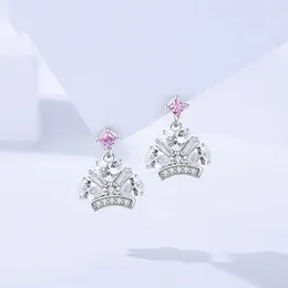 Stud Earrings Crown Zircon Female S925 Sterling Silver Light Luxury All-match Design Sense High