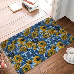 Bath Mats Yellow Roses Floor Mat For Shower Home Entrance Vintage Bird Quick Dry Bathroom Protective Non Slip Toilet Pad