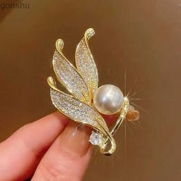 Pins Brooches Elegant and exquisite female leaf brooch crystal rhinestone pearl metal badge brooch casual office pin set jewelry WX