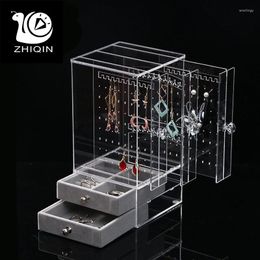 Jewellery Pouches Acrylic Make Up Organiser Transparent Earrings Display Storage Box Case Portable Container Makeup Cosmetics