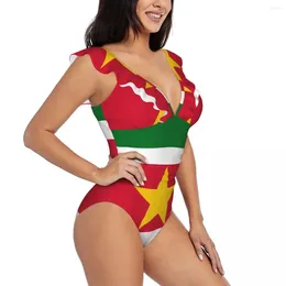 Women's Swimwear Ruffle 2024 Women Sexy One Pieces Swimsuit Female Flag Of Suriname Monokini Bathing Suit Beachwear