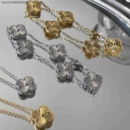 Vancleff High End Jewellery Bracelets for womens Laser Clover Bracelet Small and Luxury High Quality Clover Flower Chain Real Gold Electroplated Female Original 1to1