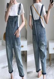 Fashion Casual Women Pockets Loose Suspender Denim Overall Dungarees Ninth Trousers Overalls Shoulder Strap Jumpsuit Women039s 4943919
