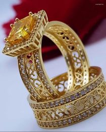 Cluster Rings Elegant Gold Color Hip Hop Ring For Women Fashion Inlaid Zircon Red Stones Wedding Set Party Bridal Engagement Jewelry
