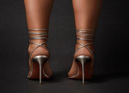 summer fashion silver gladiator sandals cross tied chic stiletto heel party pu super high heels women designer shoes plus size3464600