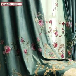 Sheer Curtains Embroidered velvet curtains suitable for living rooms bedrooms luxury green tulip elegant and beautiful high-end 240517