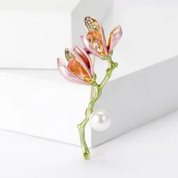 Brooches Enamel Magnolia Flower For Women Unisex Plant Pins Office Party Collection Friends Gifts Accessories