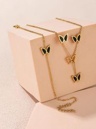 Necklace Earrings Set 4-piece Bohemian Style Women's Shell Small Butterfly 18K Gold Plated Bracelet Stud Valentine's Ramadan Gift