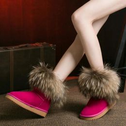 Boots G&ZaCo Luxury Women Large Natural Fur Snow Waterproof Genuine Leather Flat Ankle Winter Real Raccon