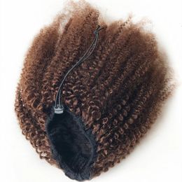 ＃4ダークブラウンドローストリングアフロキンキーポニーテールアフリカ系アメリカ人のための人間の髪の髪の髪の毛インディアンヘアエクステンション240507