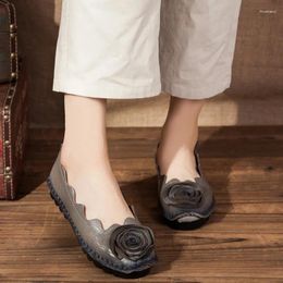 Casual Shoes Woman Vintage Handmade Rose Flats For Thick Sole Loafer Women Cowhide Leather Female Slip On Moccasins