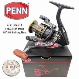 PENN Fishing Reel with 131 Bearings Max Drag 18KG Gear Ratio 4.7 15.2 1 Comes with PE Fishing Line As Gift 240507