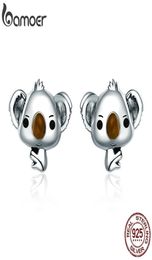 Genuine 100 925 Sterling Silver Animal Cute Koala Bear Stud Earrings for Women Sterling Silver Jewelry Gift SCE381 2009235410072
