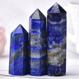 Decorative Figurines Premium QualityNatural Stone Lapis Lazuli Point Hexagonal Column Crystal Quartz Healing Mineral Tower Prisms Obelisk