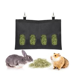 Supplies Rabbit Hay Bag Hanging Pouch Feeder Holder Black Durable Feeding Dispenser Container for Rabbit Guinea Pig Small Animals