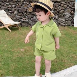 Clothing Sets Childrens Summer Set 2024 Solid Colour Shirt And Shorts Lightweight Comfortable Two Pieces Casual Children