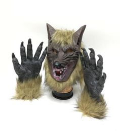 Halloween Wolf Mask Werewolf Gloves Creepy Wolf Costume Terror Devil Fancy Headdress Dress Party Props Wolf Headgear Gloves Set Me4886710