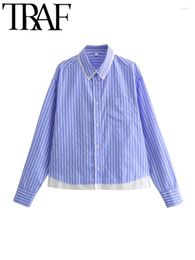 Women's Blouses GAL 2024 Summer Striped Print Patchwork Women Loose Shirt Long Sleeve Pocket Front Oversize Blouse Female Top Y2K