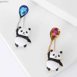 Pins Brooches Fashionable and cute balloon little panda chest womens 2-color rhinestone animal pin gift WX