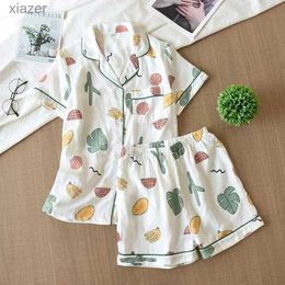 Women's Sleepwear 2023 New 100% Cotton Short sleeved Womens Pajama Set Cute Cartoon Pajamas Japanese Simple Short sleeved Pajamas Womens Pajamas WX