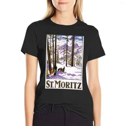 Women's Polos Retro St Moritz Vintage Reclame T-shirt Short Sleeve Tee Kawaii Clothes Workout Shirts For Women Loose Fit