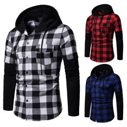T-Shirts Men's Casual Slim Fit Shirt Fashion Plaid Hooded Dual Pockets Long Sleeve Top Lumberjack Cheque Shirt Jack Clothes MCL205