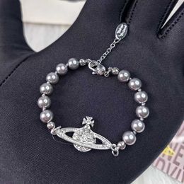 Designer Westwood New Saturn Grey Pearl Bracelet Female Classic Diamond