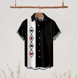 Men's Casual Shirts Men Summer Printed Shirt Poker Print With Contrast Colour Patch Pocket Breathable Top For Daily Wear